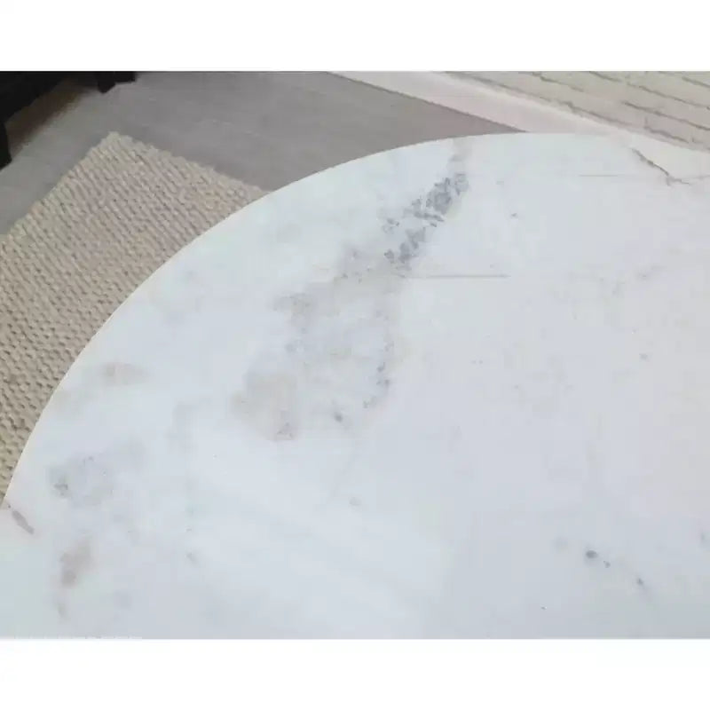 Table à manger ronde de 76 cm avec plateau en marbre, blanc/noir, 2 places