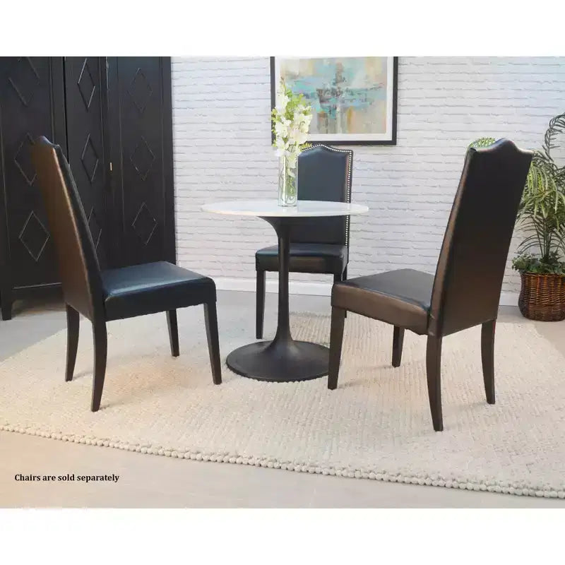 Table à manger ronde de 76 cm avec plateau en marbre, blanc/noir, 2 places