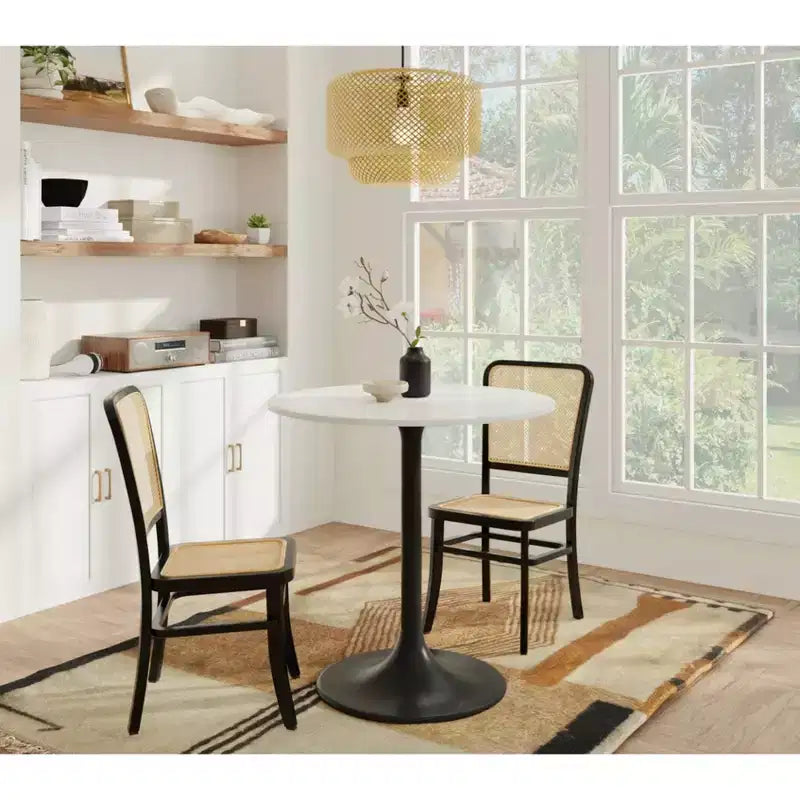 Table à manger ronde de 76 cm avec plateau en marbre, blanc/noir, 2 places
