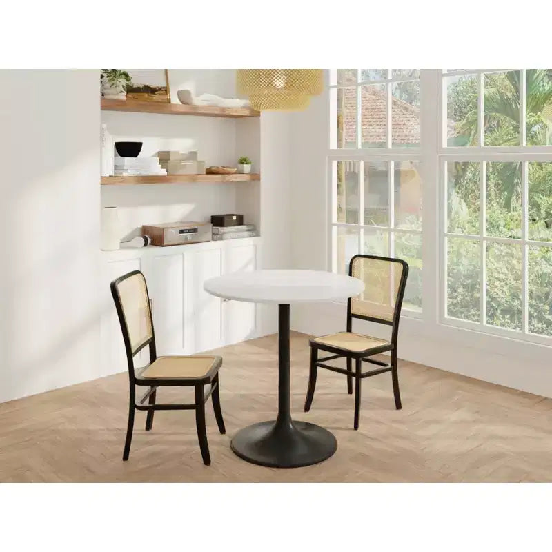 Table à manger ronde de 76 cm avec plateau en marbre, blanc/noir, 2 places