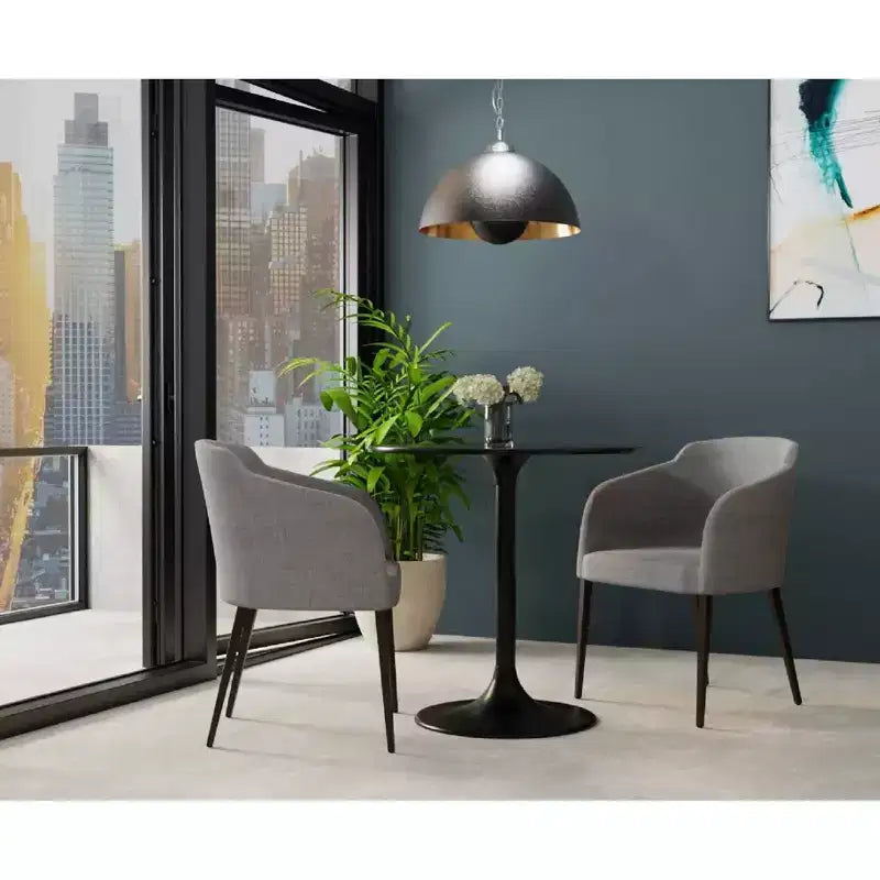 Table à manger ronde de 76 cm avec plateau en marbre, blanc/noir, 2 places