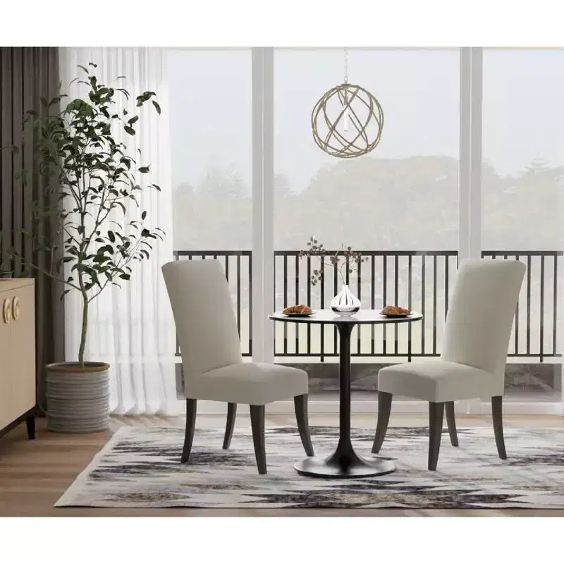 Table à manger ronde de 76 cm avec plateau en marbre, blanc/noir, 2 places