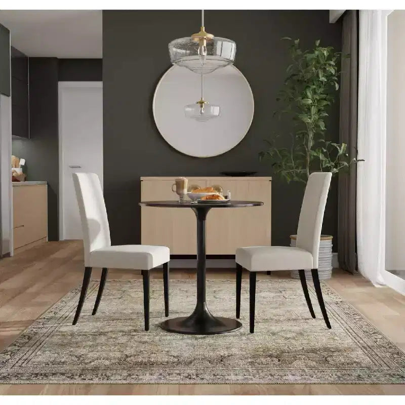 Table à manger ronde de 76 cm avec plateau en marbre, blanc/noir, 2 places