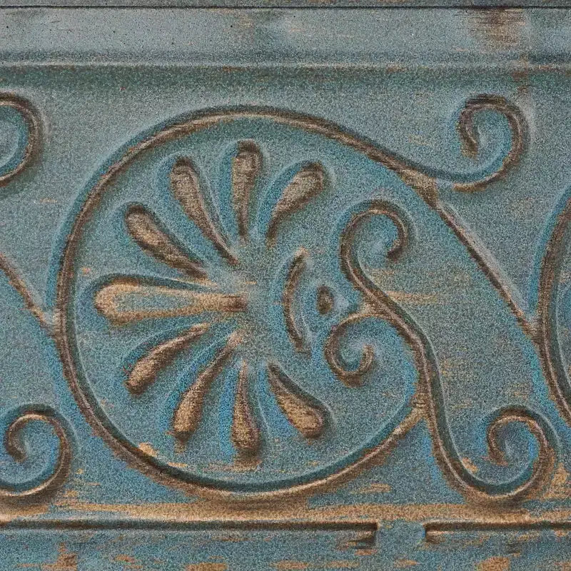 Console traditionnelle avec pieds en épingle à cheveux, cadre en fer bleu et plateau en bouleau