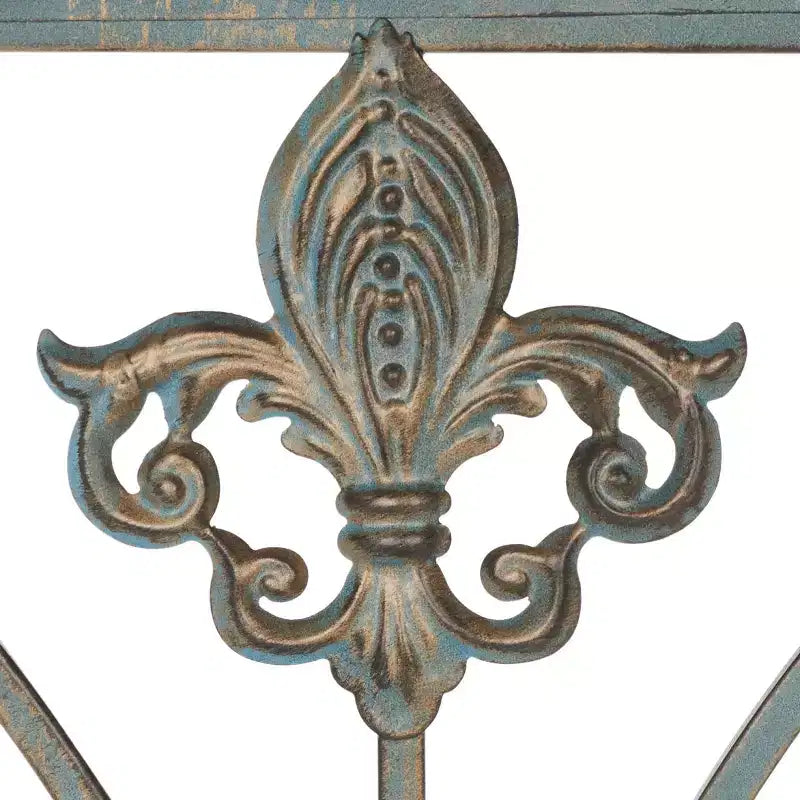 Console traditionnelle avec pieds en épingle à cheveux, cadre en fer bleu et plateau en bouleau