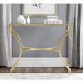 Console Glam avec Piètement en Fer Courbé et Plateau en Verre Trempé, Doré