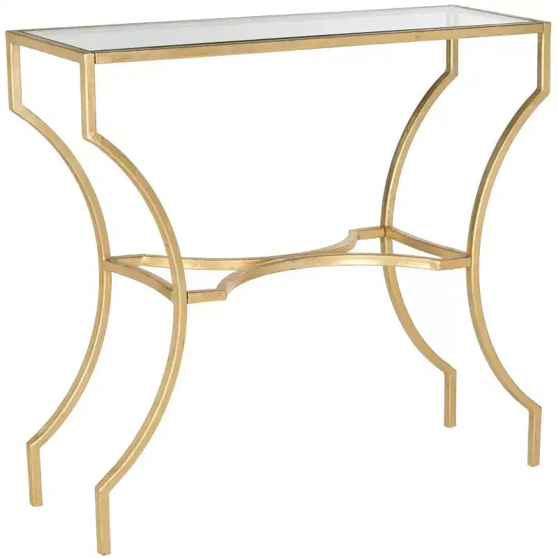 Console Glam avec Piètement en Fer Courbé et Plateau en Verre Trempé, Doré