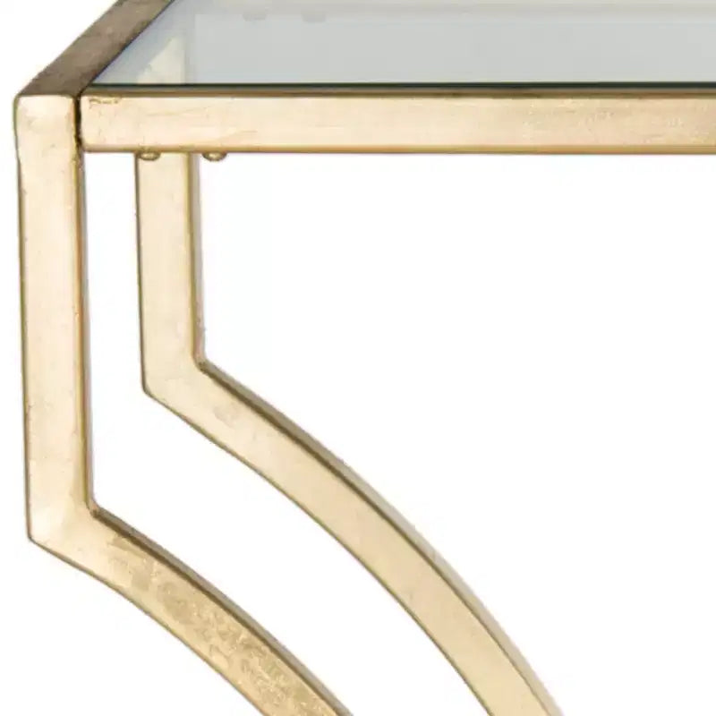 Console Glam avec Piètement en Fer Courbé et Plateau en Verre Trempé, Doré