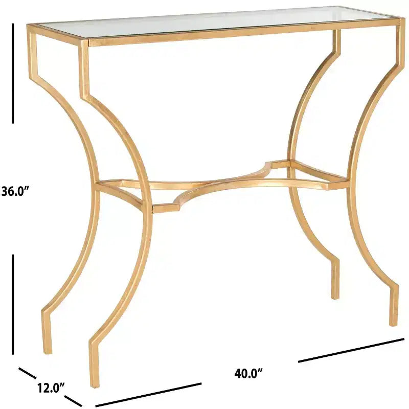 Console Glam avec Piètement en Fer Courbé et Plateau en Verre Trempé, Doré