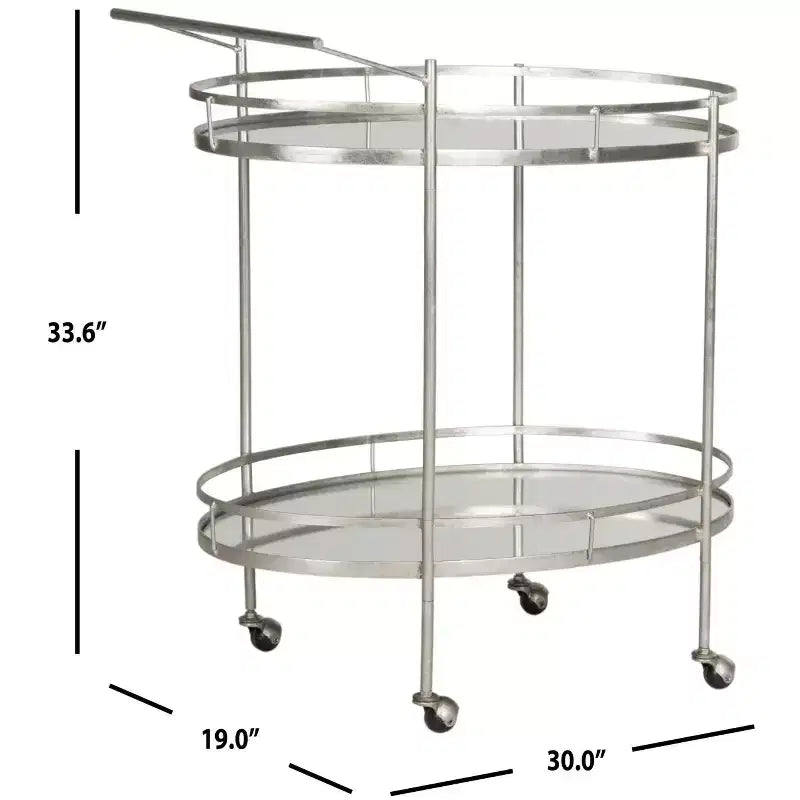 Chariot de bar élégant avec étagères en verre miroir et cadre en fer argenté