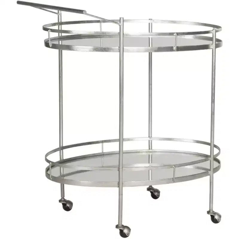 Chariot de bar élégant avec étagères en verre miroir et cadre en fer argenté