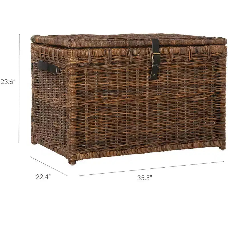 Malle de rangement en osier de 35" avec couvercle