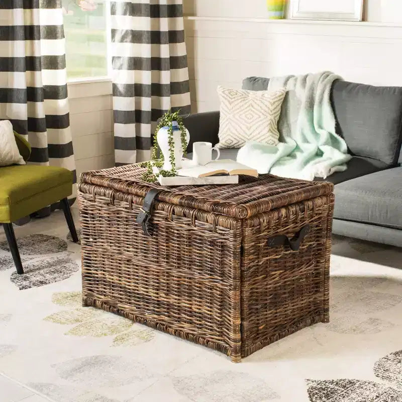 Malle de rangement en osier de 35" avec couvercle