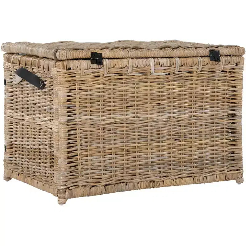 Malle de rangement en osier de 35" avec couvercle