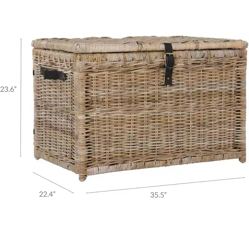 Malle de rangement en osier de 35" avec couvercle