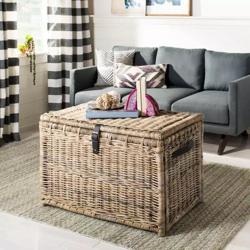 Malle de rangement en osier de 35" avec couvercle
