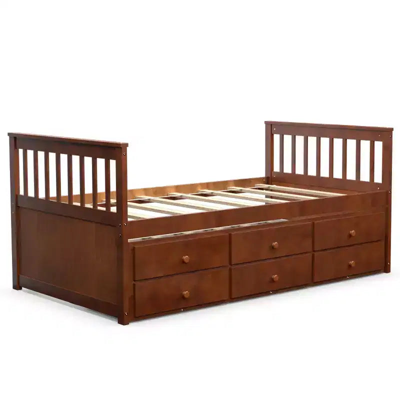 Lit double superposé Captain's Bed avec lit gigogne et tiroirs pour enfants NoyerEspressoBlanc
