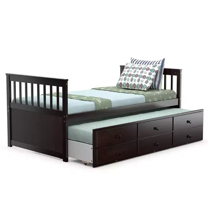 Lit double superposé Captain's Bed avec lit gigogne et tiroirs pour enfants NoyerEspressoBlanc
