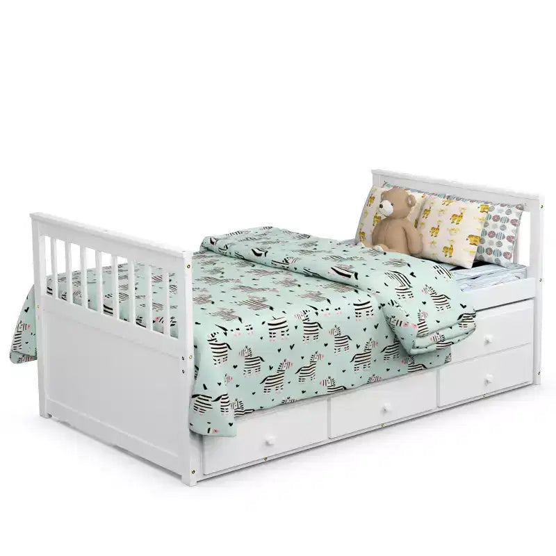 Lit double superposé Captain's Bed avec lit gigogne et tiroirs pour enfants NoyerEspressoBlanc