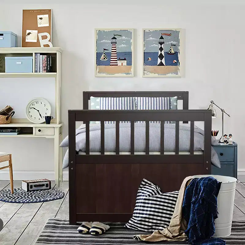 Lit double superposé Captain's Bed avec lit gigogne et tiroirs pour enfants NoyerEspressoBlanc