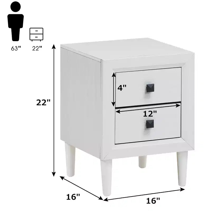 2 tables de chevet avec pieds en bois et tiroirs de rangement blancs
