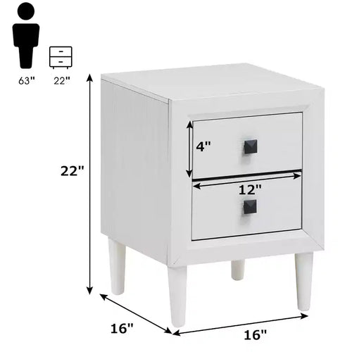 2 tables de chevet avec pieds en bois et tiroirs de rangement blancs