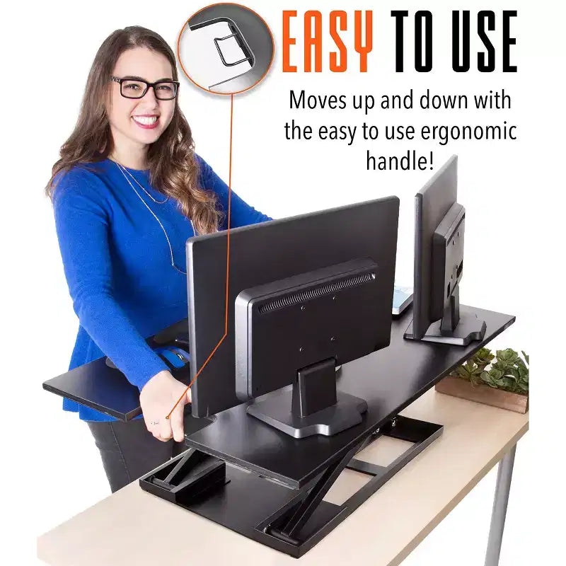 Convertisseur de bureau assis-debout pneumatique 36 po avec réglage de la hauteur, noir