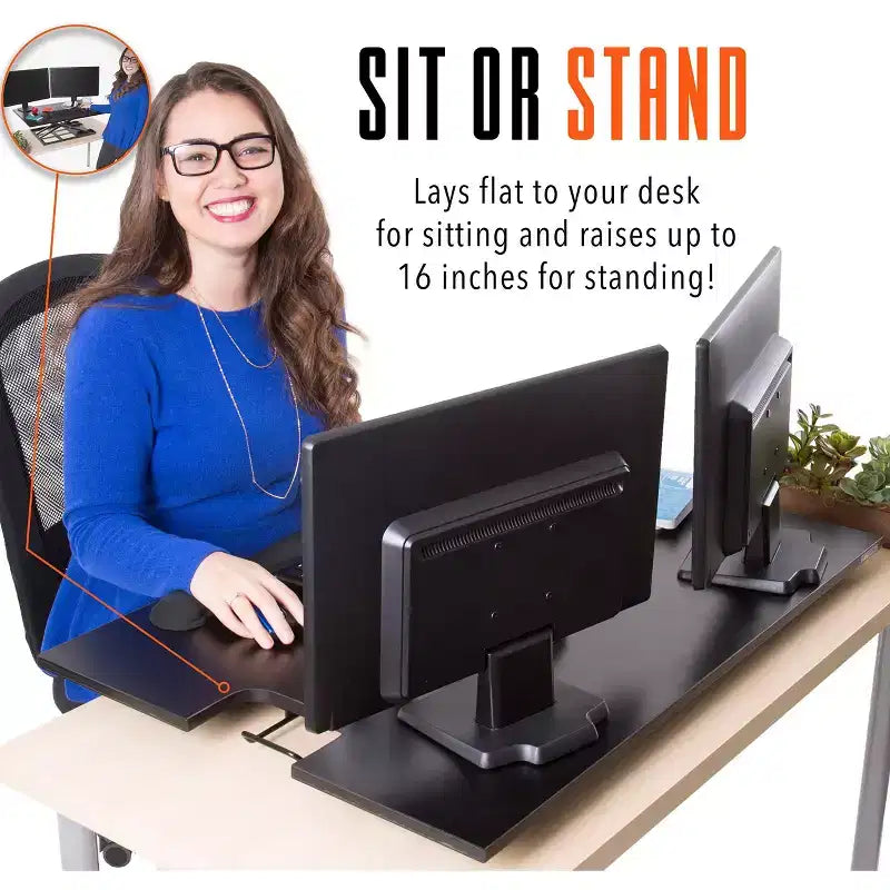Convertisseur de bureau assis-debout pneumatique 36 po avec réglage de la hauteur, noir
