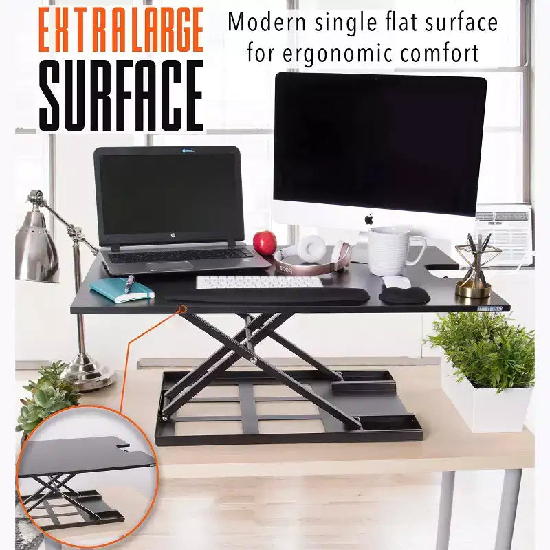 Convertisseur de bureau assis-debout pneumatique 36 po avec réglage de la hauteur, noir