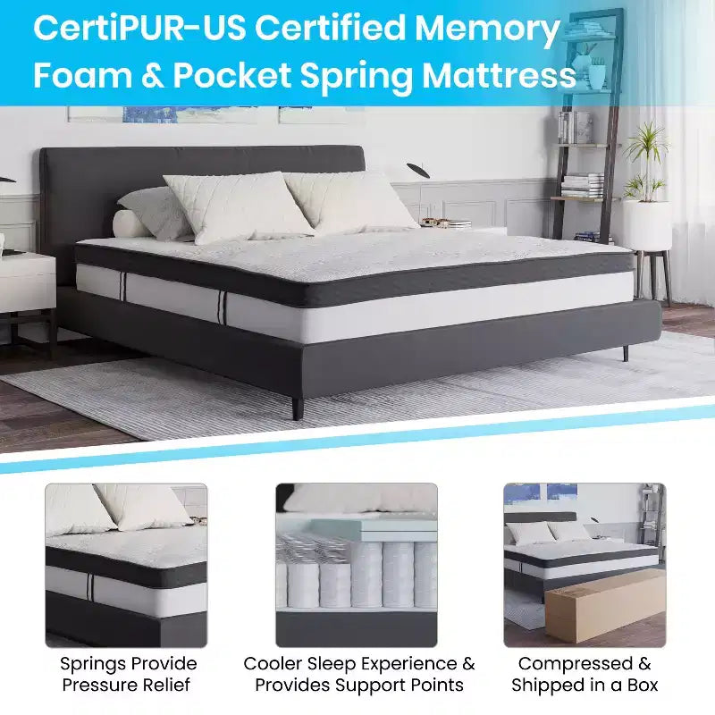 Matelas hybride à ressorts ensachés et mousse à mémoire de forme certifiée de 30,5 cm