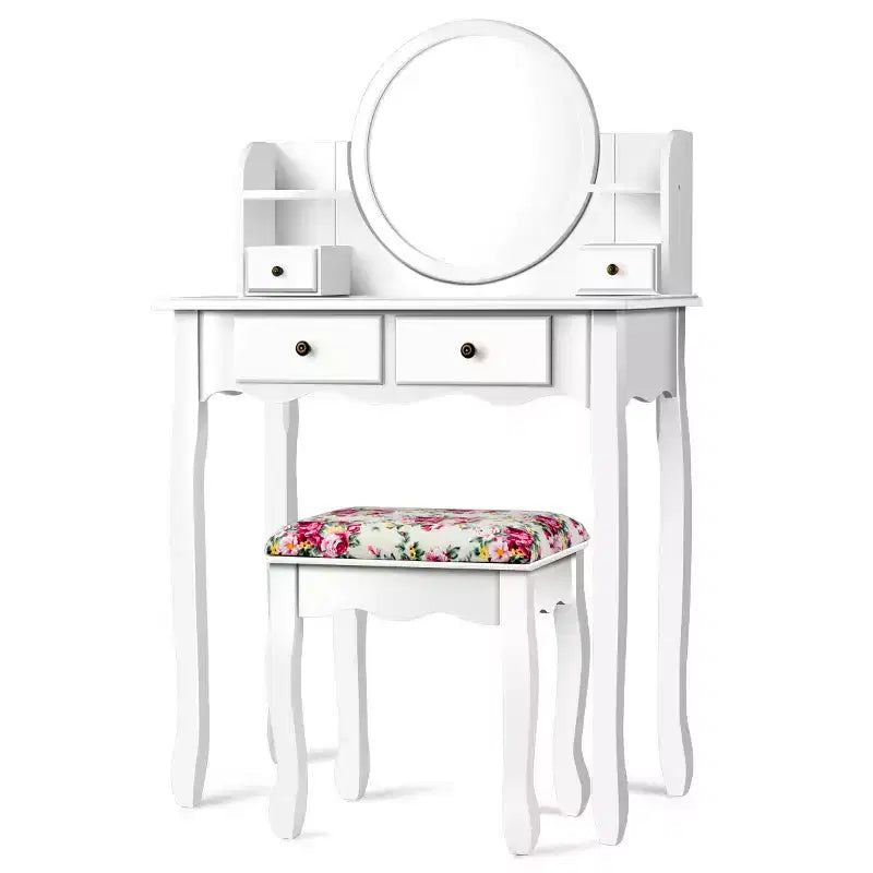 Coiffeuse avec tiroirs, miroir ovale et tabouret rembourré