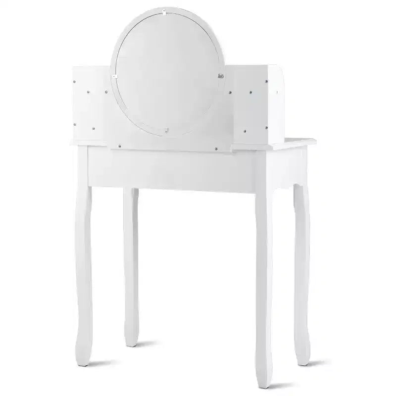 Coiffeuse avec tiroirs, miroir ovale et tabouret rembourré