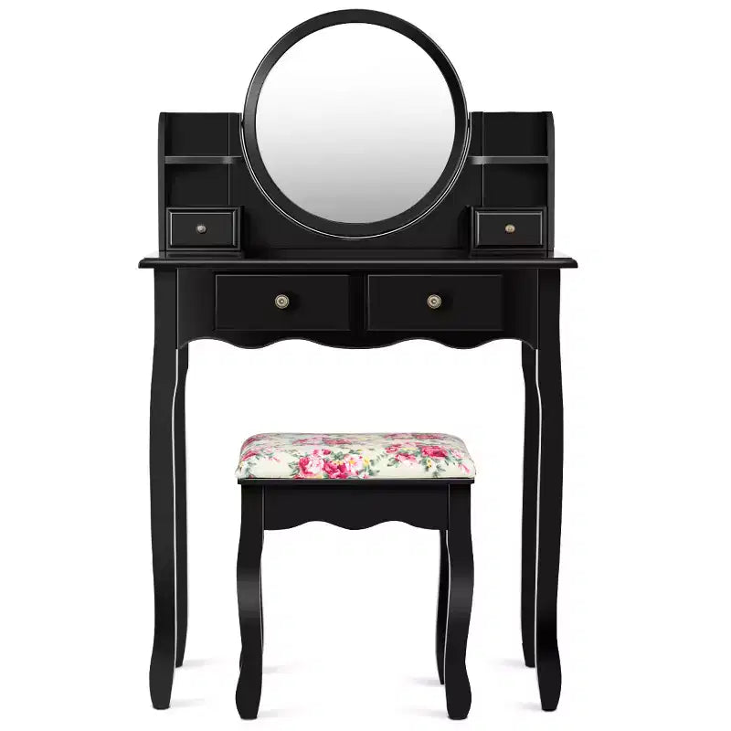 Coiffeuse avec tiroirs, miroir ovale et tabouret rembourré