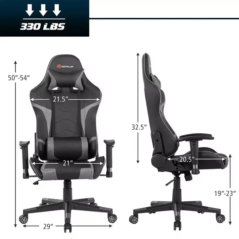 Chaise de bureau de jeu pivotante et inclinable avec massage et support lombaire