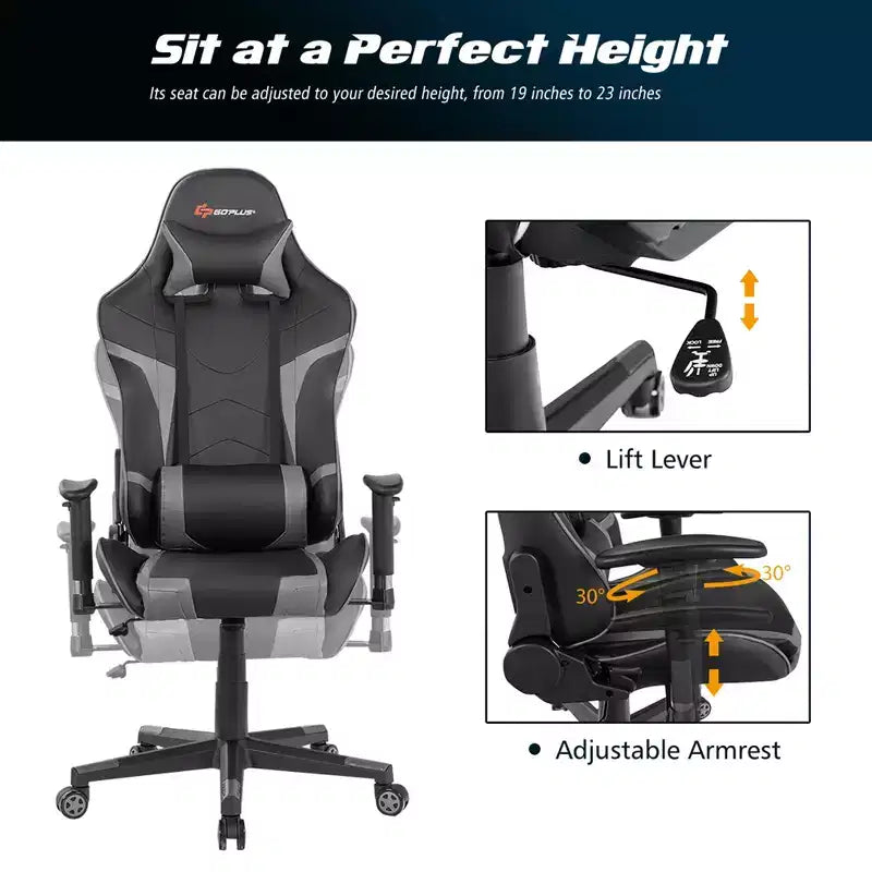 Chaise de bureau de jeu pivotante et inclinable avec massage et support lombaire