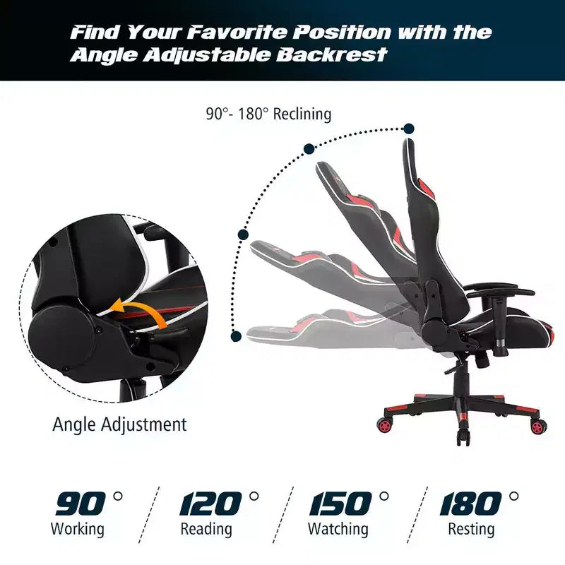 Chaise de bureau de jeu pivotante et inclinable avec massage et support lombaire