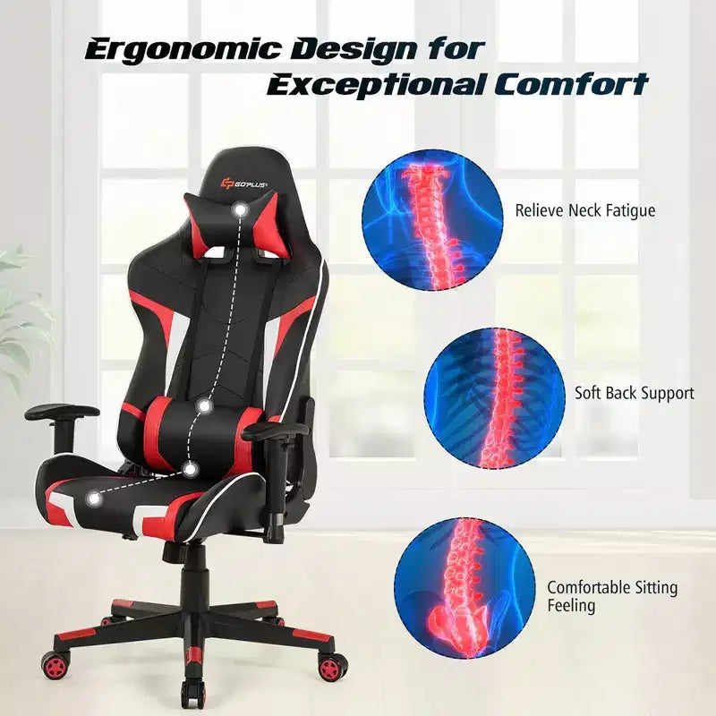 Chaise de bureau de jeu pivotante et inclinable avec massage et support lombaire