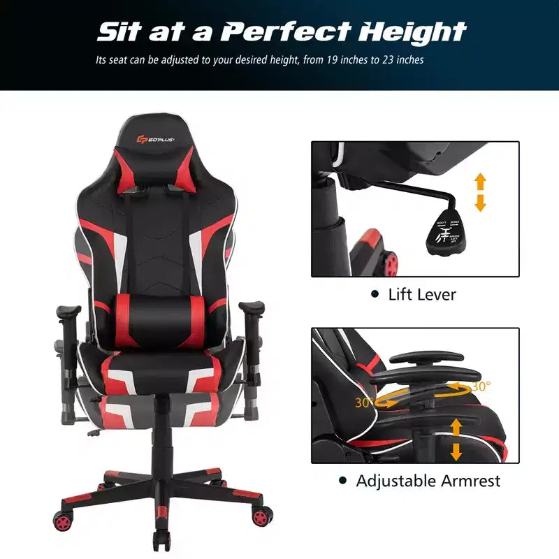 Chaise de bureau de jeu pivotante et inclinable avec massage et support lombaire