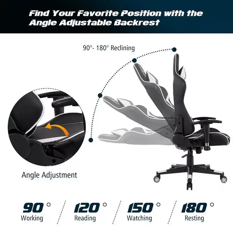 Chaise de bureau de jeu pivotante et inclinable avec massage et support lombaire