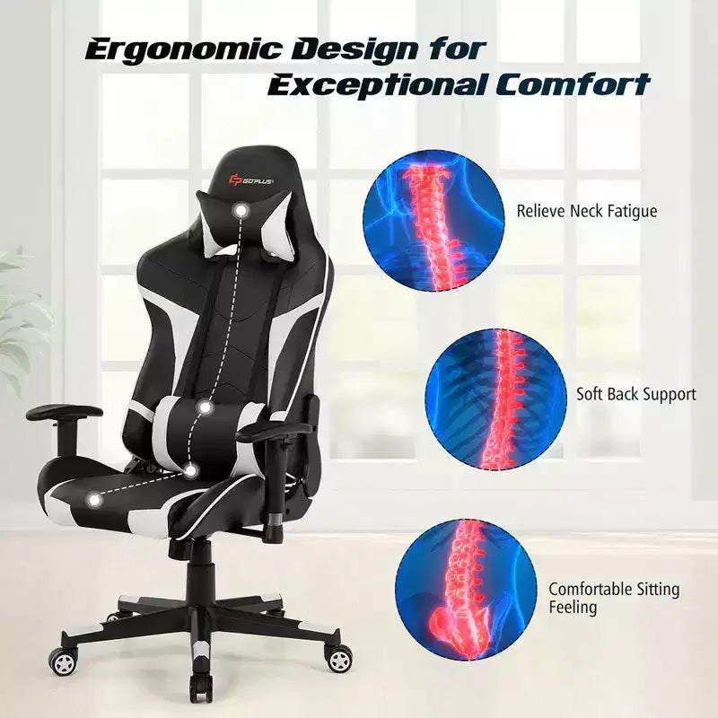 Chaise de bureau de jeu pivotante et inclinable avec massage et support lombaire