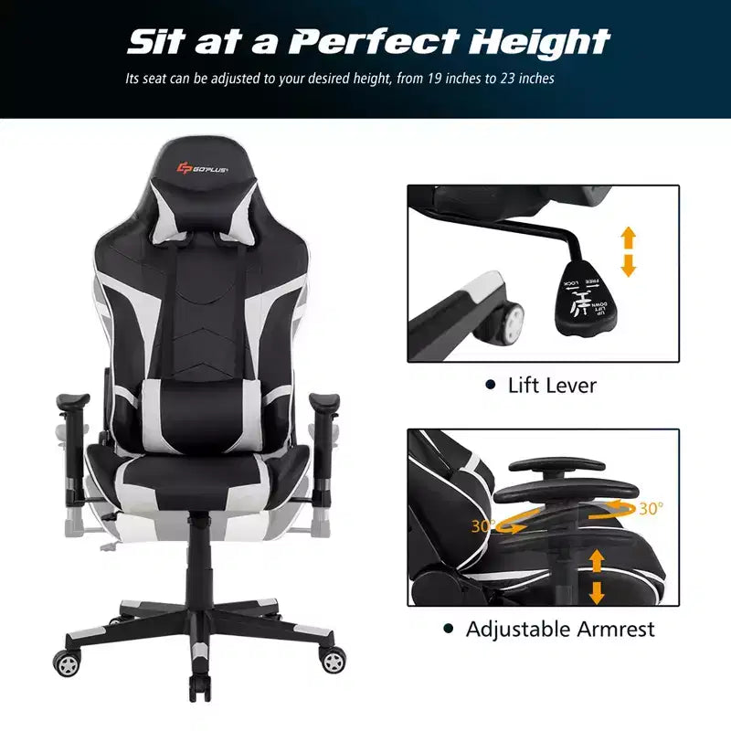 Chaise de bureau de jeu pivotante et inclinable avec massage et support lombaire