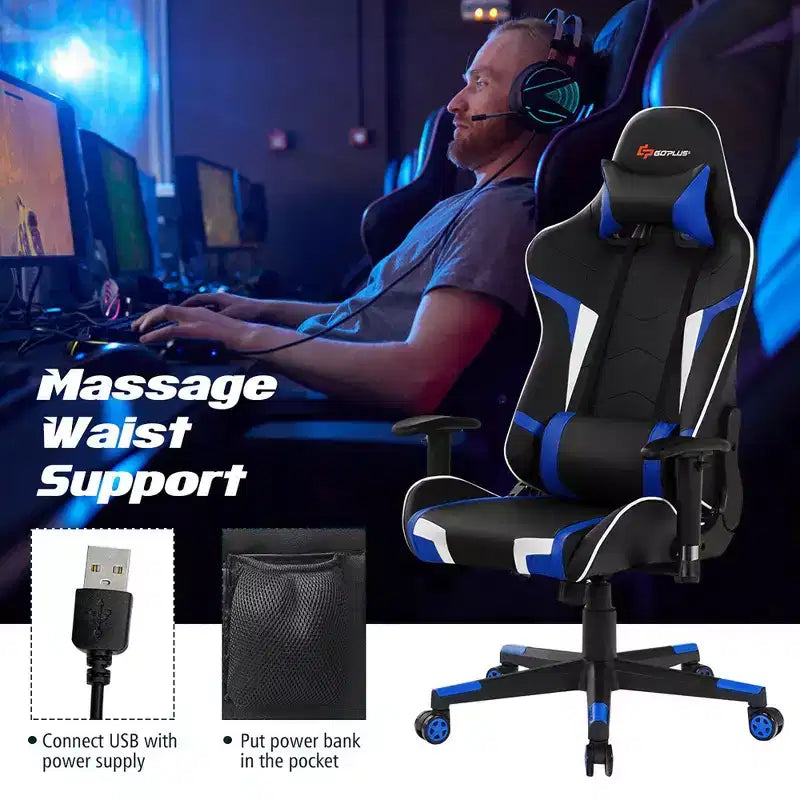 Chaise de bureau de jeu pivotante et inclinable avec massage et support lombaire