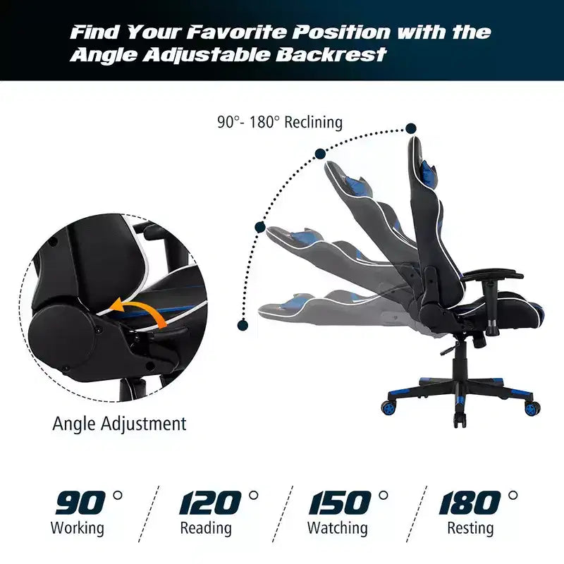 Chaise de bureau de jeu pivotante et inclinable avec massage et support lombaire