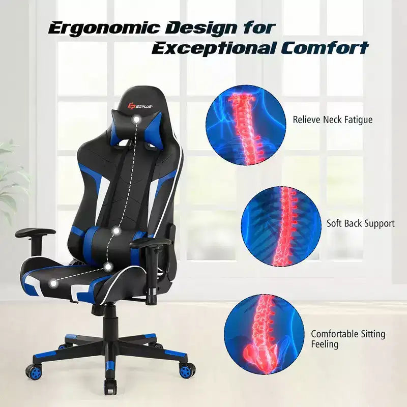 Chaise de bureau de jeu pivotante et inclinable avec massage et support lombaire
