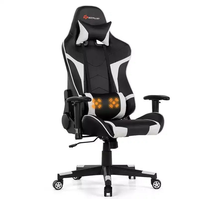 Chaise de bureau de jeu pivotante et inclinable avec massage et support lombaire