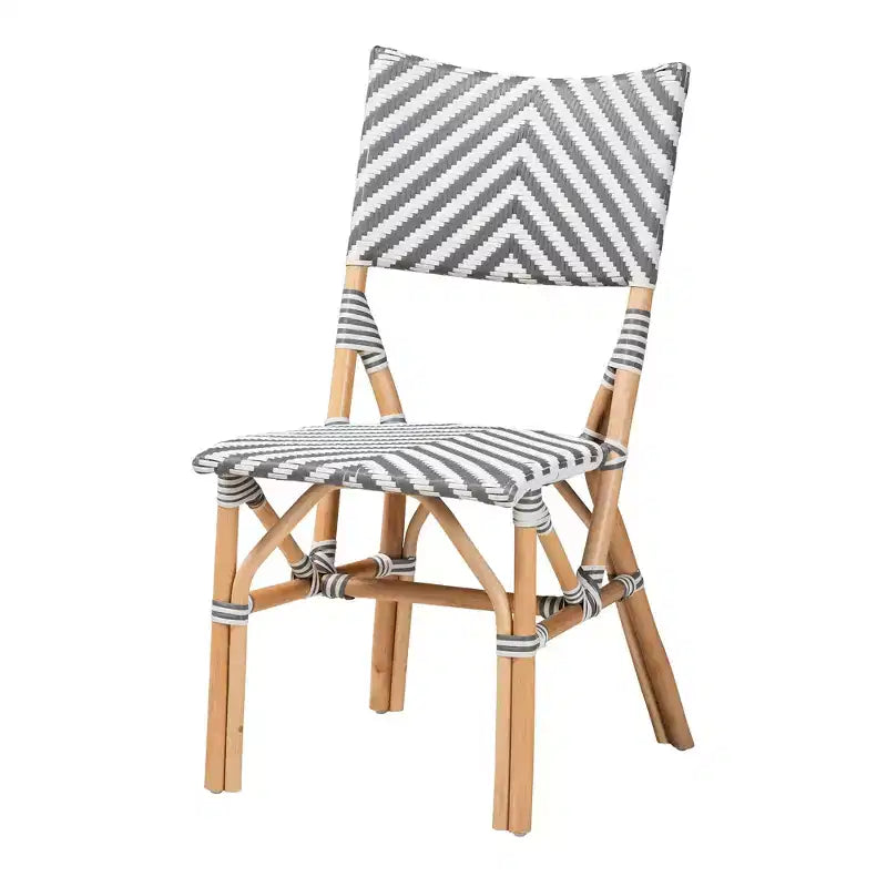 Chaise de bistrot moderne en rotin tressé gris et blanc