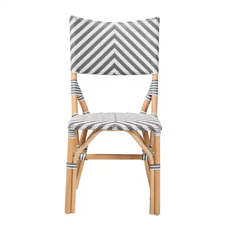 Chaise de bistrot moderne en rotin tressé gris et blanc