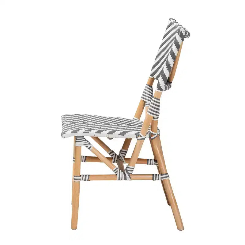 Chaise de bistrot moderne en rotin tressé gris et blanc