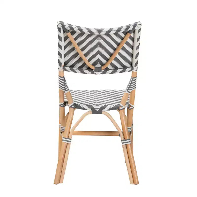 Chaise de bistrot moderne en rotin tressé gris et blanc