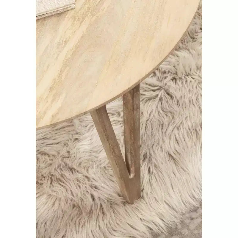 Table basse ronde avec pieds épingle, bois de manguier massif